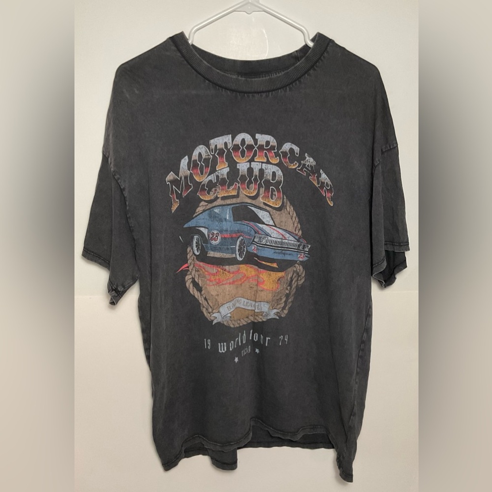 Divided, Distressed and Oversized Motorcar Club Graphic Tee, Black, Size XS